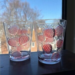 Set of Two Clear Strawberry Plastic Cups